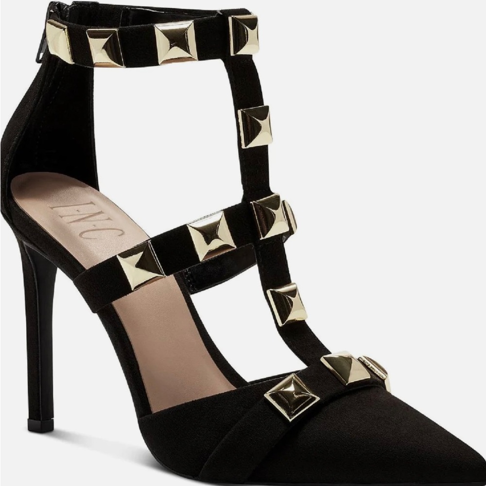 Syndia Womens Studded Ankle Strap Pumps